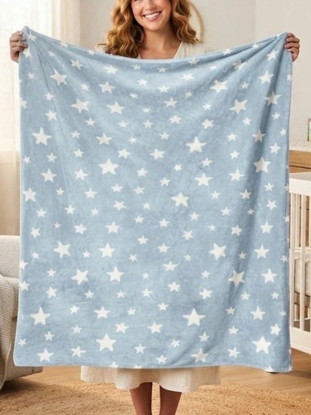 Baby Blue White Starry Sky Nursery Plush Soft Cozy Blanket21